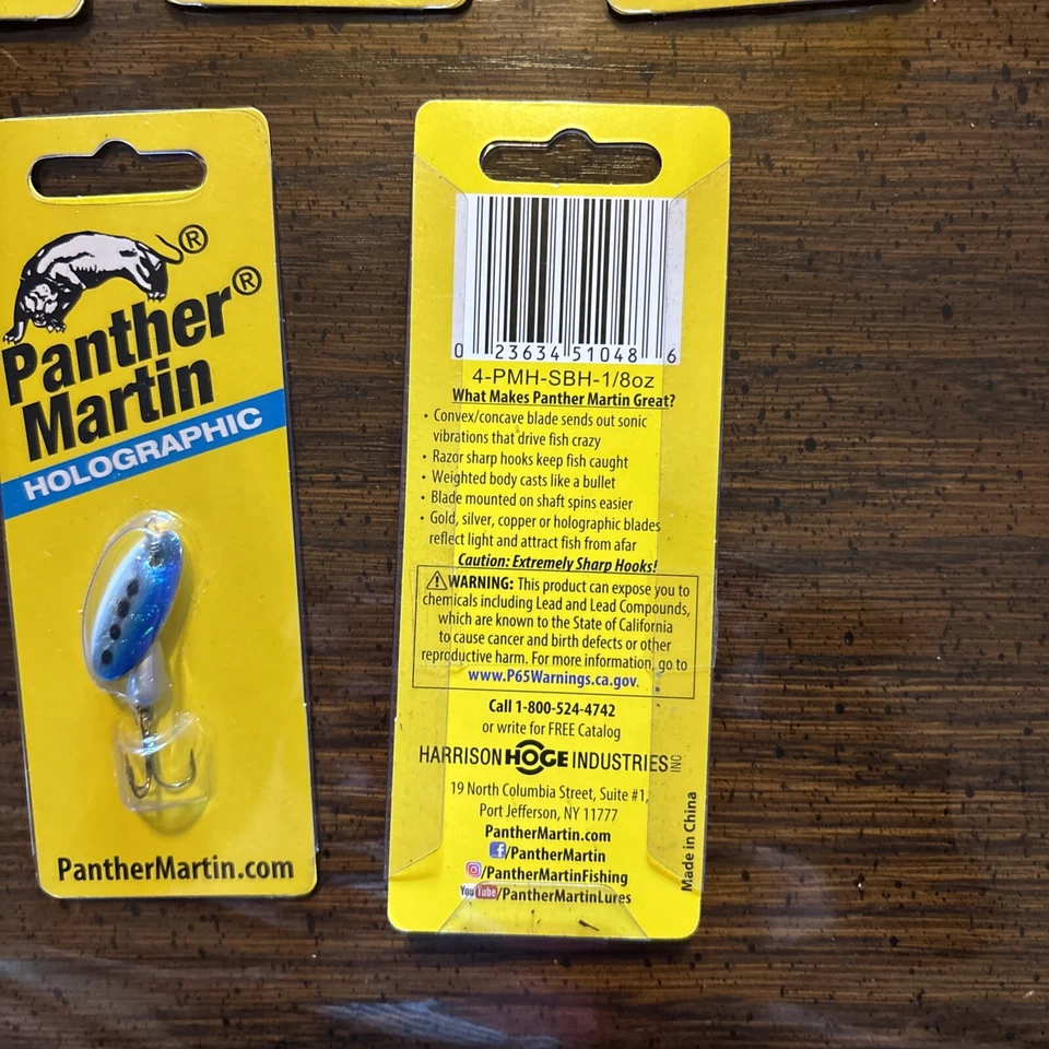 LOTE DE 5 ~ Señuelo de pesca en lágrima holográfico Panther Martin 1/8 oz puntos azules/negros Foto 3 de 4