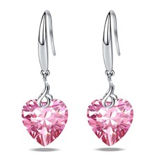 Heart Dangle Earring 925 Sterling Silver 5A Heart Cubic Zirconia Drop Earring...