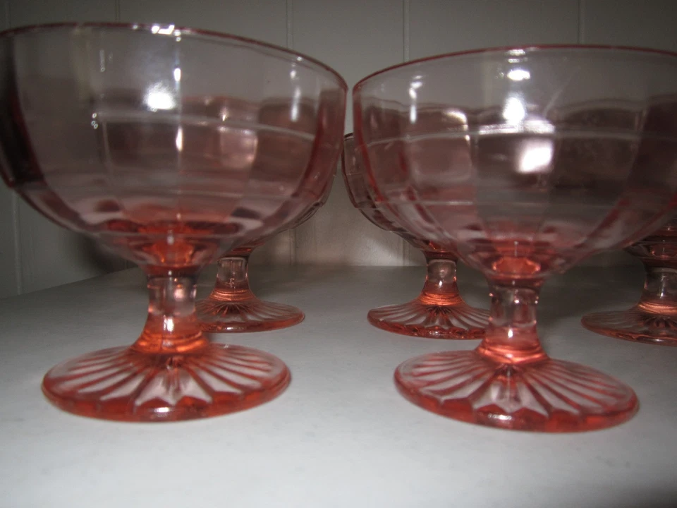 Vintage Fostoria stem Orange Optic Low Sherbet w/Clear Stem 3 1/2 Set of 10 New! - Image 2 of 4