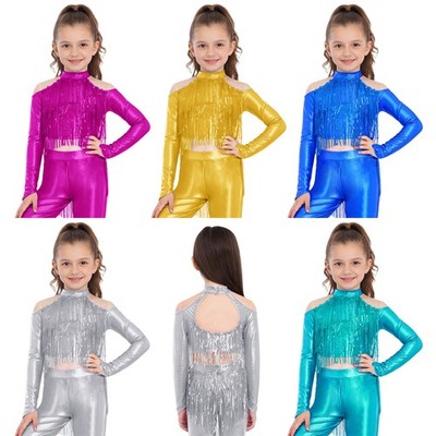 US Girls Vest Shirt Crop Top Party Camisole Cutout Back Costume Long Sleeve Tee