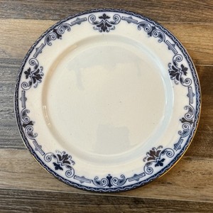 Antique Plate Albion Pottery Blue & White Plate Gold Rim 9.5"