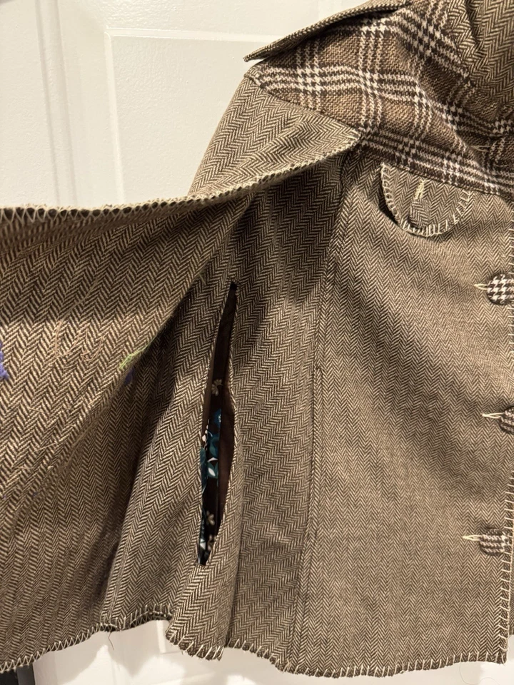 Chaqueta Just Angels Vintage Mixta Media Pata de Gallo Cuadros Cuentas Flor Capa XS Foto 4 de 4