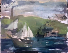 Surrealism Gloucester Nautical Seascape Oil Painting 16"x20" Original Canvas