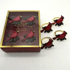 Lenox Gold Cardinal Napkin Rings Set of 8 Holiday Christmas Pinecone Design