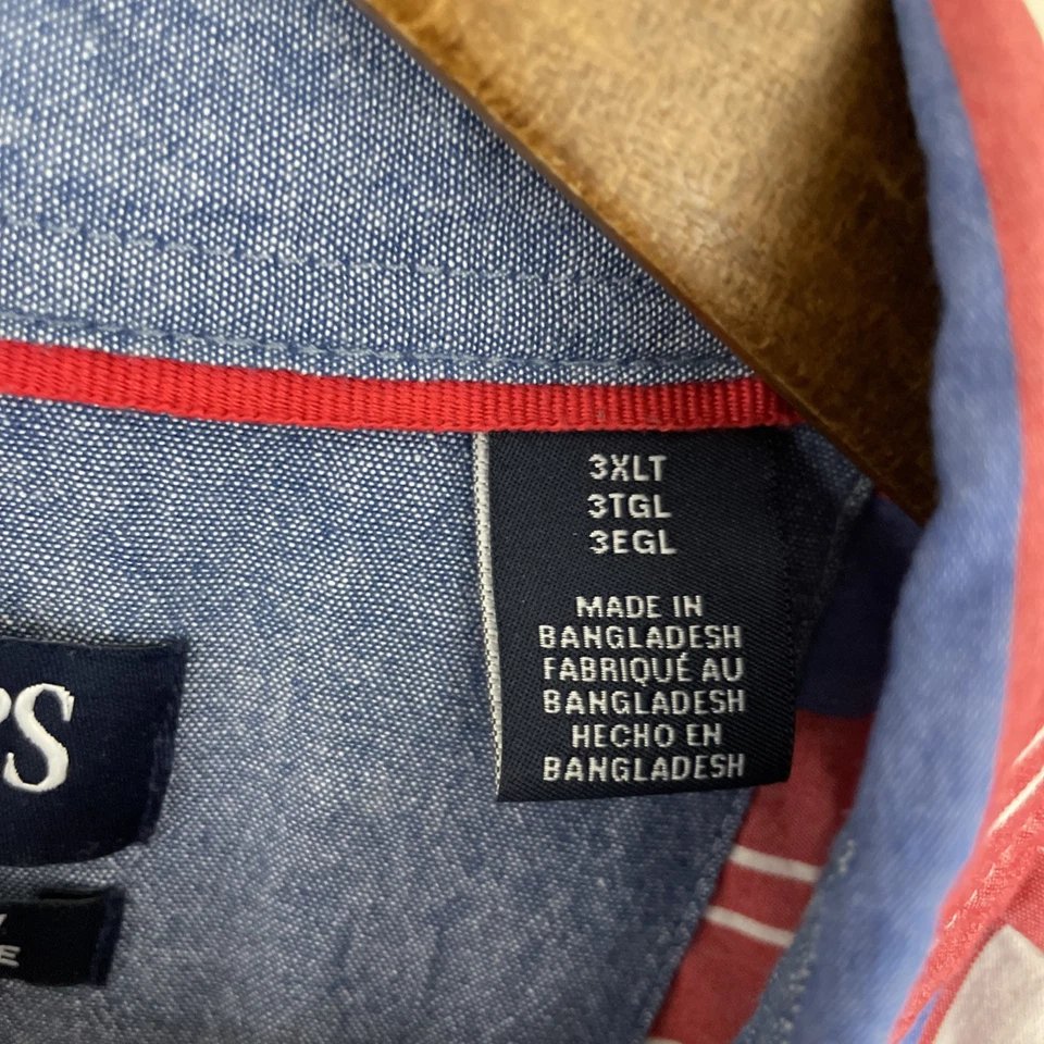 Chaps Stretch Easy Care Shirt Mens 3XLT Tall XXXL Multicolor Plaid Short Sleeve - Image 4 of 4