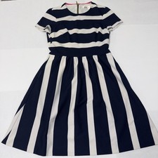 ELIZA J navy/winter white striped short sleeve fit n flare mini dress, Size 2