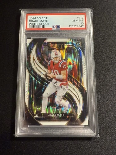 2024 Panini Select - Premier Level Drake Maye  White Shock Prizm /199 PSA 10