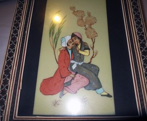 Antique Indian Miniature Painting RADHA KRISHNA In RARE MICRO MOSAIC FRAME India