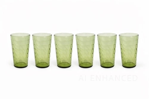 Anchor Hocking Jubilee Avocado Green 6 oz Vintage Tumblers Set of 6