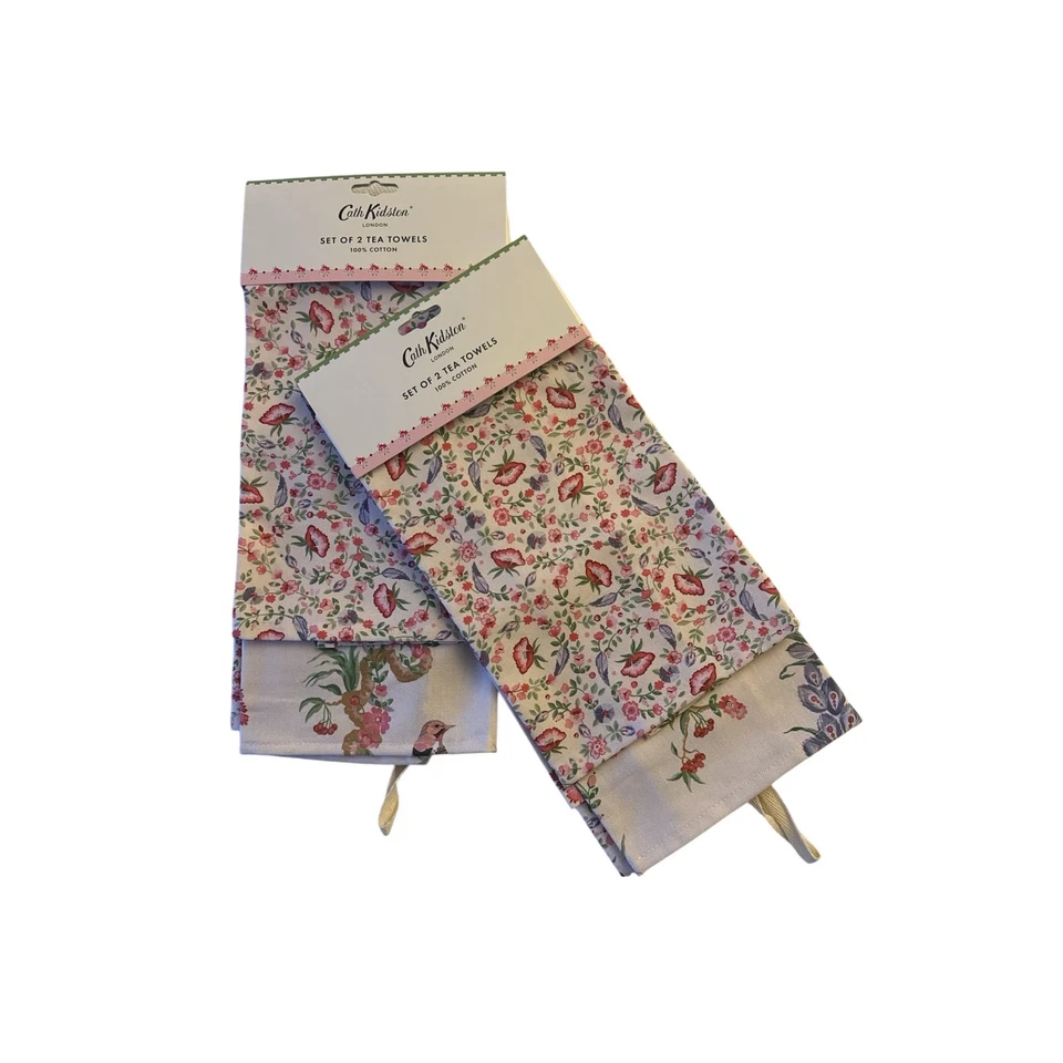 НОВЫЕ 2 комплекта чайных полотенец CATH KIDSTON LONDON Spring Birds 2 упаковки - всего 4 полотенца - Изображение 2 из 4