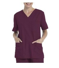 NWT Wine Sz Small Stretchy Nurse Medical Hospital Uniform Scrub Top SCRUB STAR