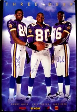 1998 RANDY MOSS CRIS CARTER JAKE REED AUTOGRAPHED VIKINGS "THREE DEEP" POSTER