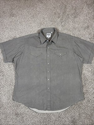 Ely Cattleman Mens Pearl Snap Short Sleeve Size XXL Gray Black Geometric