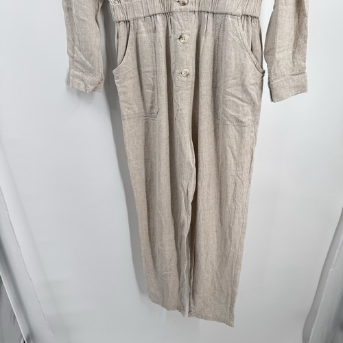 FRNCH Paris Jumpsuit Womens S Linen Blend Utility Button Up Cinch Waist Pockets - Picture 5 of 12