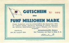 Hamburg Carl Tiedemann 5 Millionen Mark 1923 sehr leicht gebraucht