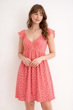 American Eagle Seersucker Flutter Sleeve Polka Dot Mini Dress Women S Coral