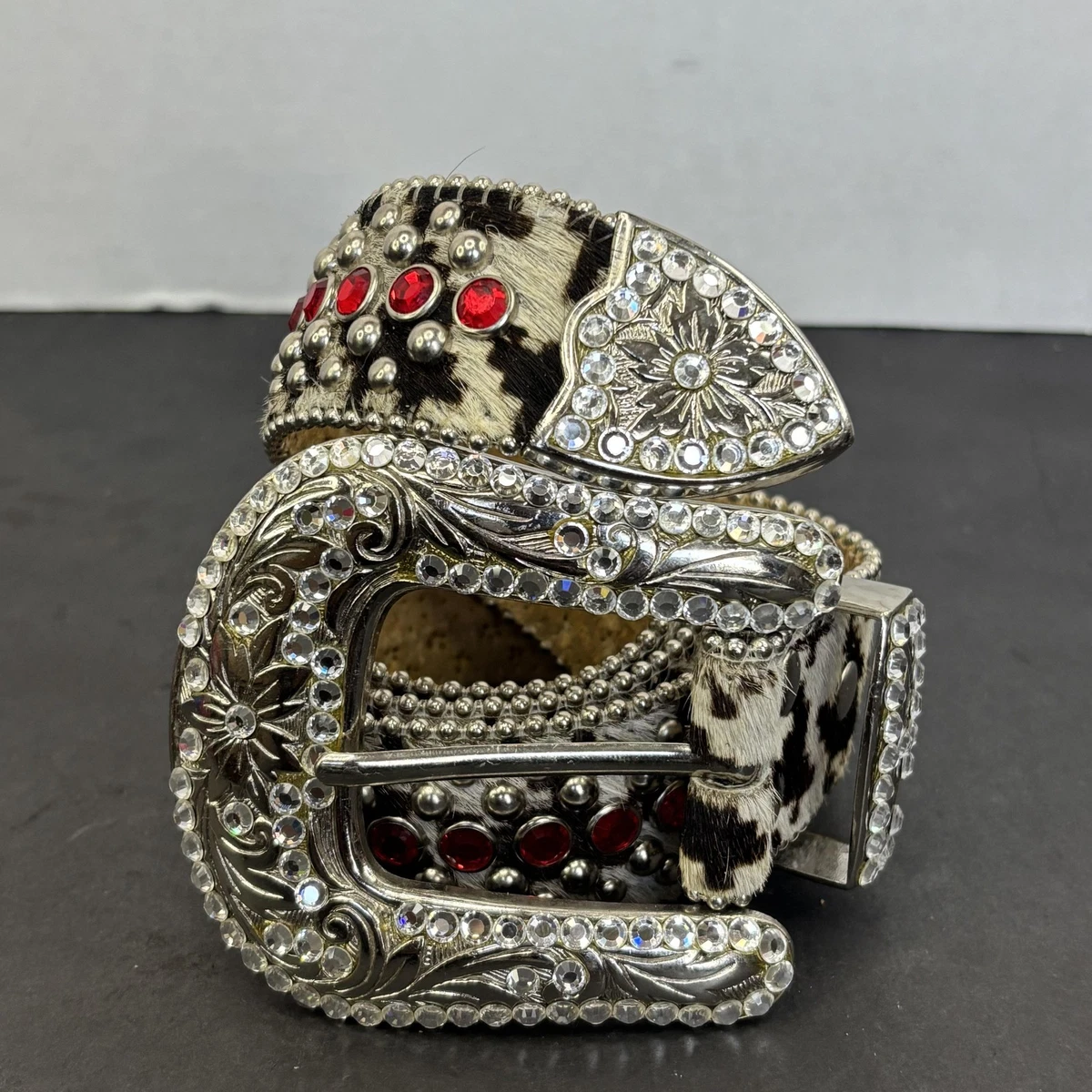 BB Simon Genuine Leather Gold Tone Suede Animal Print‎ Belt Size Large b.b. Simon Gold BB Pattern Pony Hair Crystal Belt – Dudes  main image 3