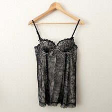 VICTORIA'S SECRET  Black Nude Lace Nightie Neglige Dress Padded Y2K  Size 36B