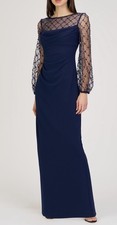 JS Collections Risha Metallic Floral Appliqu Long Sleeve Crepe Gown NWT Sz 12