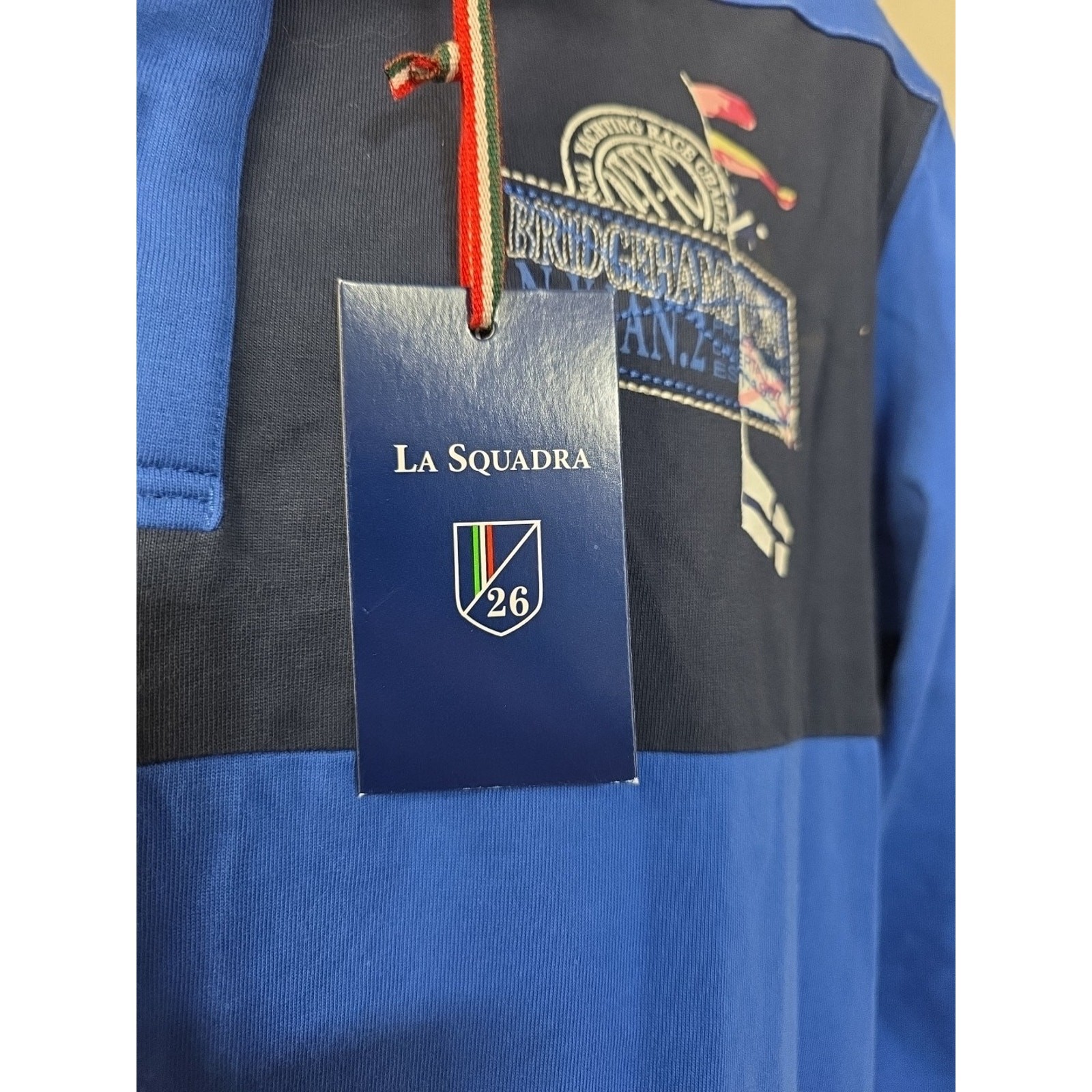 La Squadra Terzo Blue Navy Colour Block Long Sleeve Rugby Polo Shirt Men's LARGE image 4