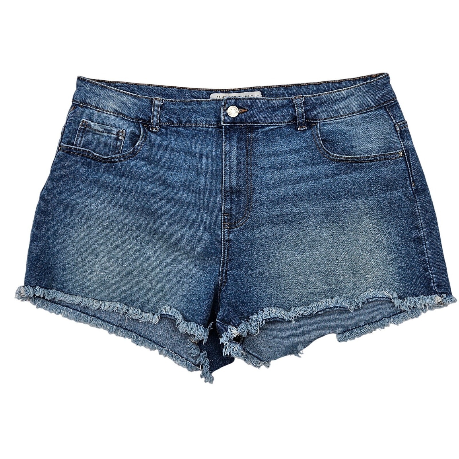 Primark Denim Co Womens Blue Medium Wash Frayed Raw Hem Cut Off Shorts Size 14