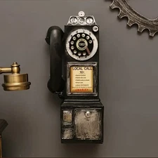 NEW 11.5"  Vintage Style Black "Public Phone" 10-Cent Calls! Rough Resin 11x4x3