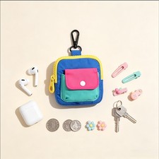 Canvas Mini Backpack Coin Purse Set 2PCS Keychain Zipper Pink Blue
