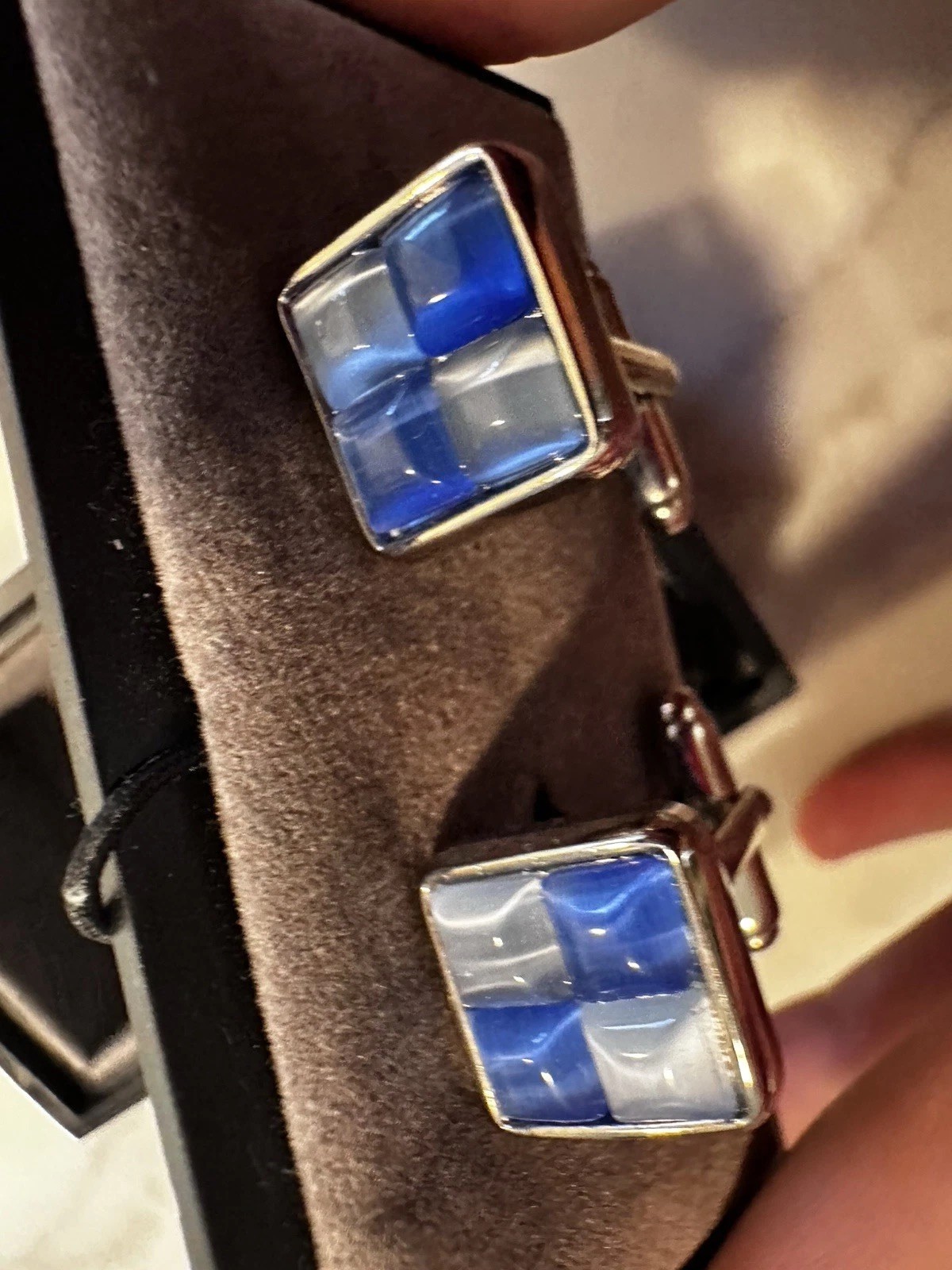 Elegant Blue & Silver Patchwork Cufflinks for Men - image 5