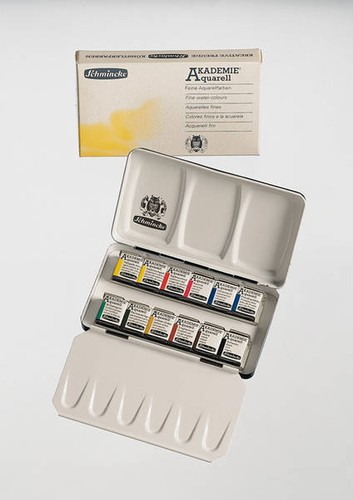 SCHMINCKE - AKADEMIE ARTISTS QUALITY WATERCOLOUR PAINTS -12 HALF PAN SET (75112)