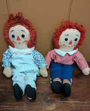 Vintage Raggedy Ann  Andy Dolls 1960s I Love You Heart Chests Cloth  Rag 16"