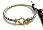 NEW ATTERRI 2 TONE CRYSTALS TWISTED,3D CLOVER HINGED BANGLE,BRACELET,CUFF