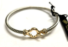 NEW ATTERRI 2 TONE CRYSTALS TWISTED,3D CLOVER HINGED BANGLE,BRACELET,CUFF