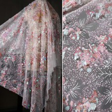 Pink Pailletten Stickereien Stoff Blumenmuster Netz Tuch Hochzeit Förmlich Kleid