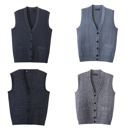 Chaleco de punto para hombre cuello en V sin mangas jersey con botones suéter camiseta sin mangas cárdigan - Imagen 4 de 16