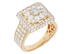 Square 2.5CT Real Diamond Engagement Ring 14K Yellow Gold 14MM