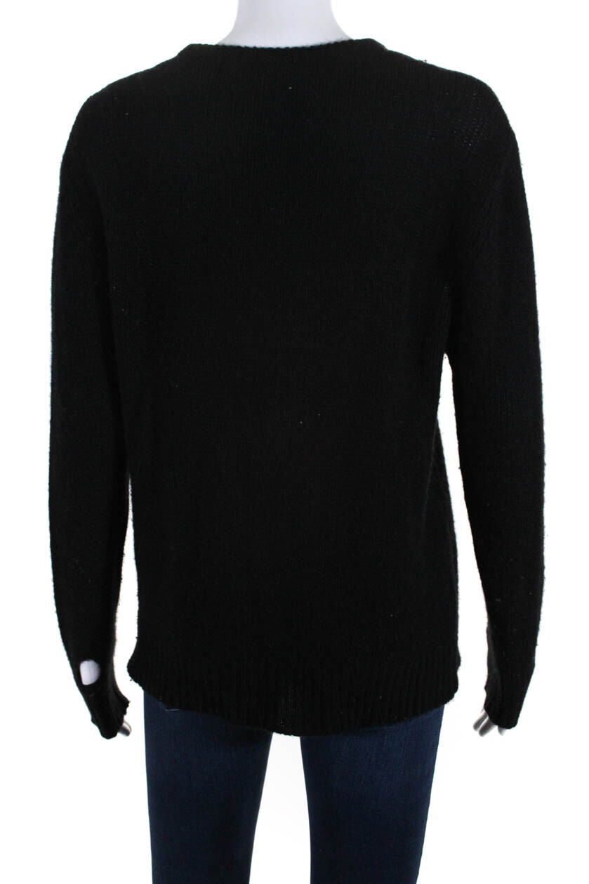 Skull Cashmere Womens Distressed Long Sleeve Rib Knit Sweater Top Black
