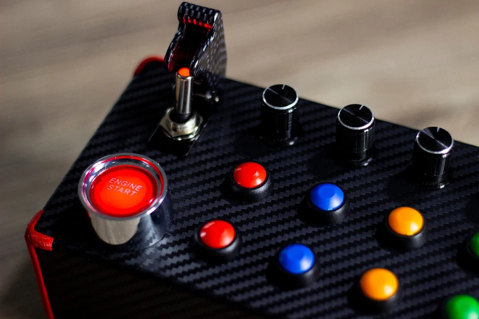 ButtonBox Sim Racing Button Box 22 Funktionen Leuchtstarthebel USB PC Carbon - Bild 3 von 4