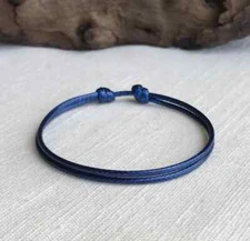 Navy Blue 1.5mm Water Resistant Cord Adjustable Unisex Bracelet or Anklet