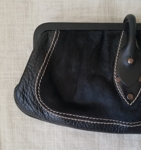 RUEHL NO.925 BLACK HORSE HAIR AND LEATHER PURSE ITALY With DUST BAG - Picture 6 of 9