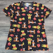 Medical Scrub Top Disneys Winnie The Pooh Women's XS Hunny Print Tigger Black
