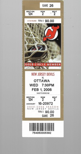VINTAGE FEBRUARY 1, 2006 NJ DEVILS VS OTTAWA TICKET STUB