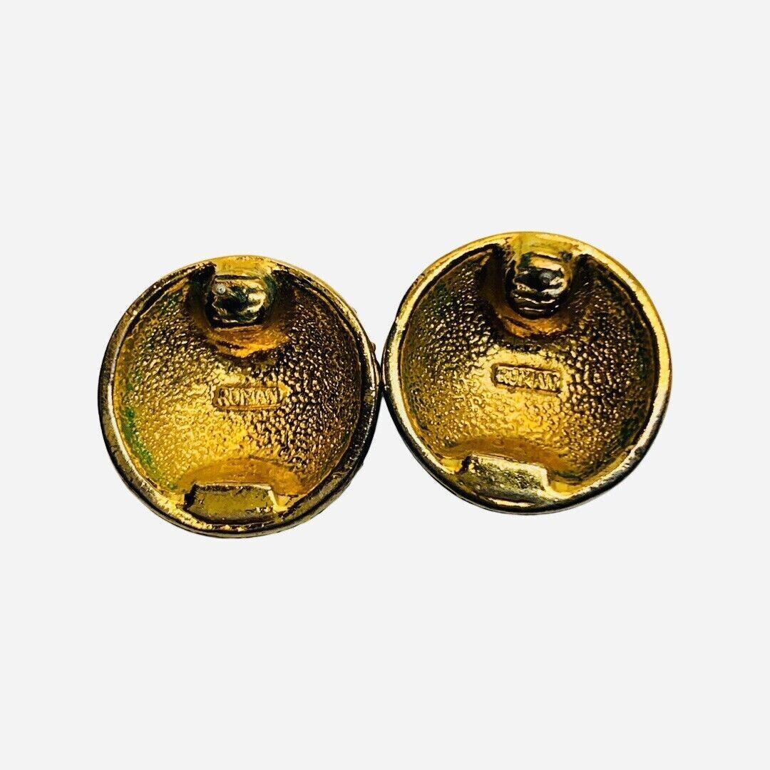 VTG ROMAN Gold Icy Rhinestone Large Button Earrin… - image 12