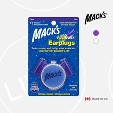 Mack's AquaBlock Earplugs, 1 Pair Purple  Ear Plugs For Swimming Cover Reusable