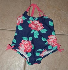 Girls Sz 18 Months Beach Pool Blue Floral 1 Pc Swim Suit CARTER'S