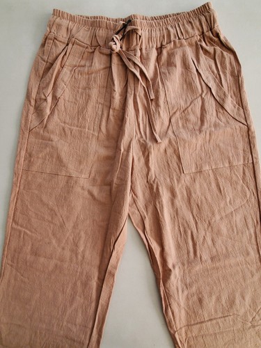 Women's Summer High Waist Linen-Like Taper Leg Comfy Beach Crop Pants - Picture 16 of 16