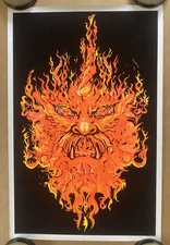 Flaming Face vintage blacklight poster velvet flocked Fire Flames Abstract Man