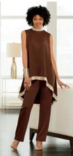 2X PLUS Ashro Brown Gold Sequin Karysha Pant Set Suit Formal Dinner Date Night