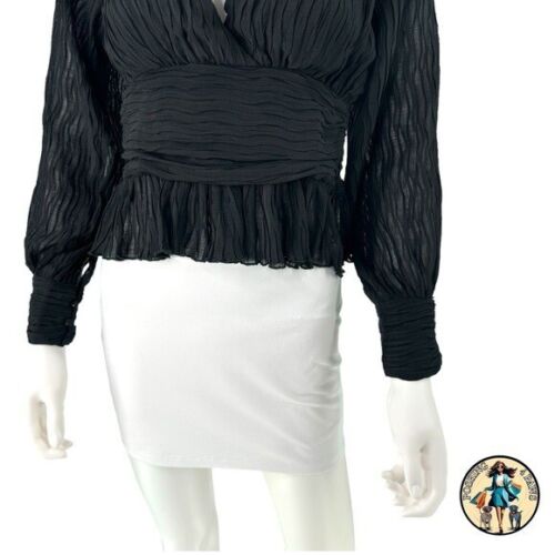 Petal and Pup NEW Delilah Pleated Peplum V Neck Blouse Top in Black Size XS - Picture 3 of 9