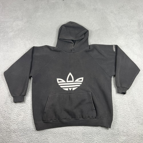 Vintage 90s Adidas Trefoil Center Logo Embroidered Hoodie XL Black USA RARE