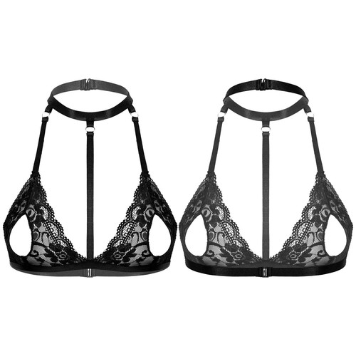 Damen BH Spitze Offen Cup Slips Set Cupless Bügel Regal Tops Nachtwäsche - Bild 6 von 12